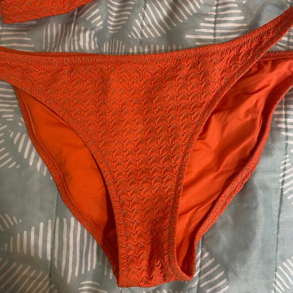 Melissa Odabash Alba Bikini in Sparkly Apricot Orange Size 10 Bandeau Brazilian - Picture 3 of 7